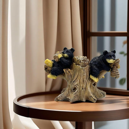 2 Black Bears on Branch Statue Figurine Sculpture Resin Collectible Gifts for Bear Lover Office Home Decor Desk Accessories Decoration Garden Figurines Outdoor Decor