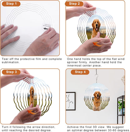 Remiawy Sublimation Wind Spinner Blanks, 8 Inch 5 Pack 3D Aluminum Metal Hanging Wind Spinners Sublimation Blanks Kinetic Sculpture DIY Crafts for Yard Garden Indoor Outdoor Porch Decoration Round