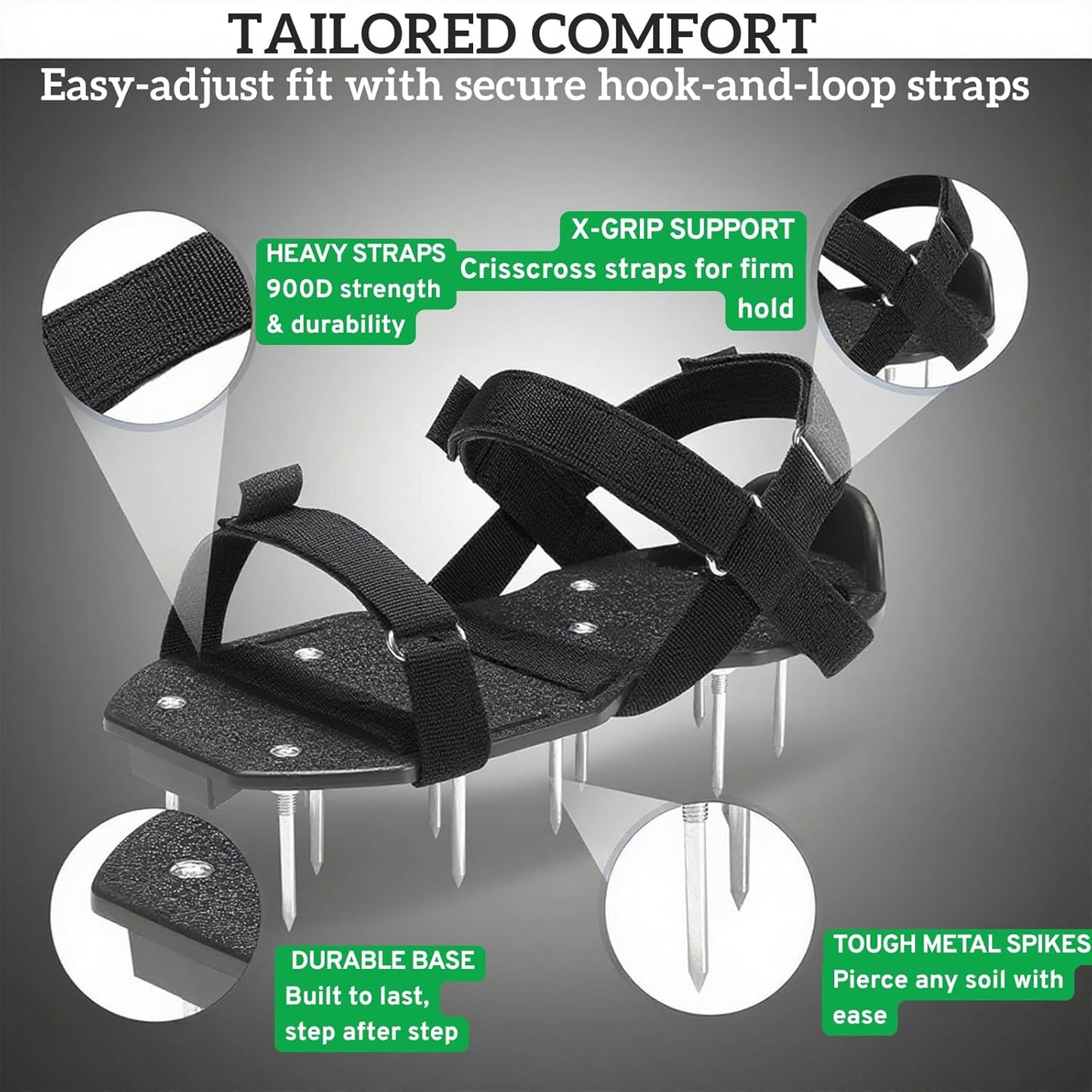 Lawn Aerator Shoes with 2.1” Spikes for Grass Aeration, Spiked Shoes for Lawn Care, Adjustable Heavy-Duty Strap Fit, Gardening Aerator Tool for Yard, Soil & Epoxy Floors