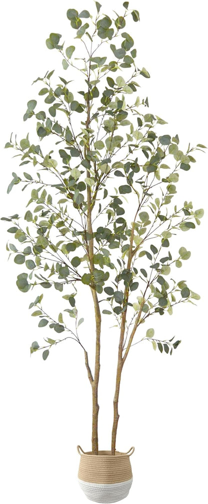 Artificial Eucalyptus Tree, 8ft Large Fake Silk Leaves Eucalyptus Plant with Basket, 96” Faux Tree for Home Office Livingroom Floor Decor Indoor Outdoor
