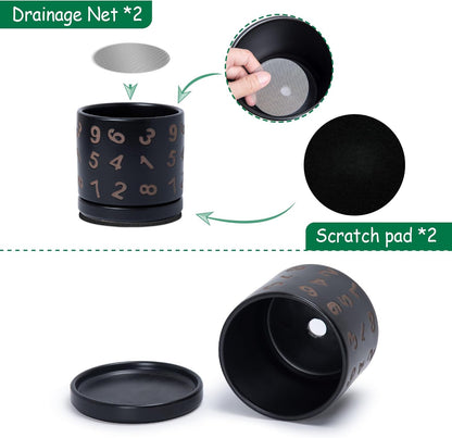 D'vine Dev Set of 2 Ceramic Planter Pots with Drainage Hole and Saucer, 4.5 Inch Plant Pots for Plants Indoor Houseplants, Black, 99-Z-B-2-V