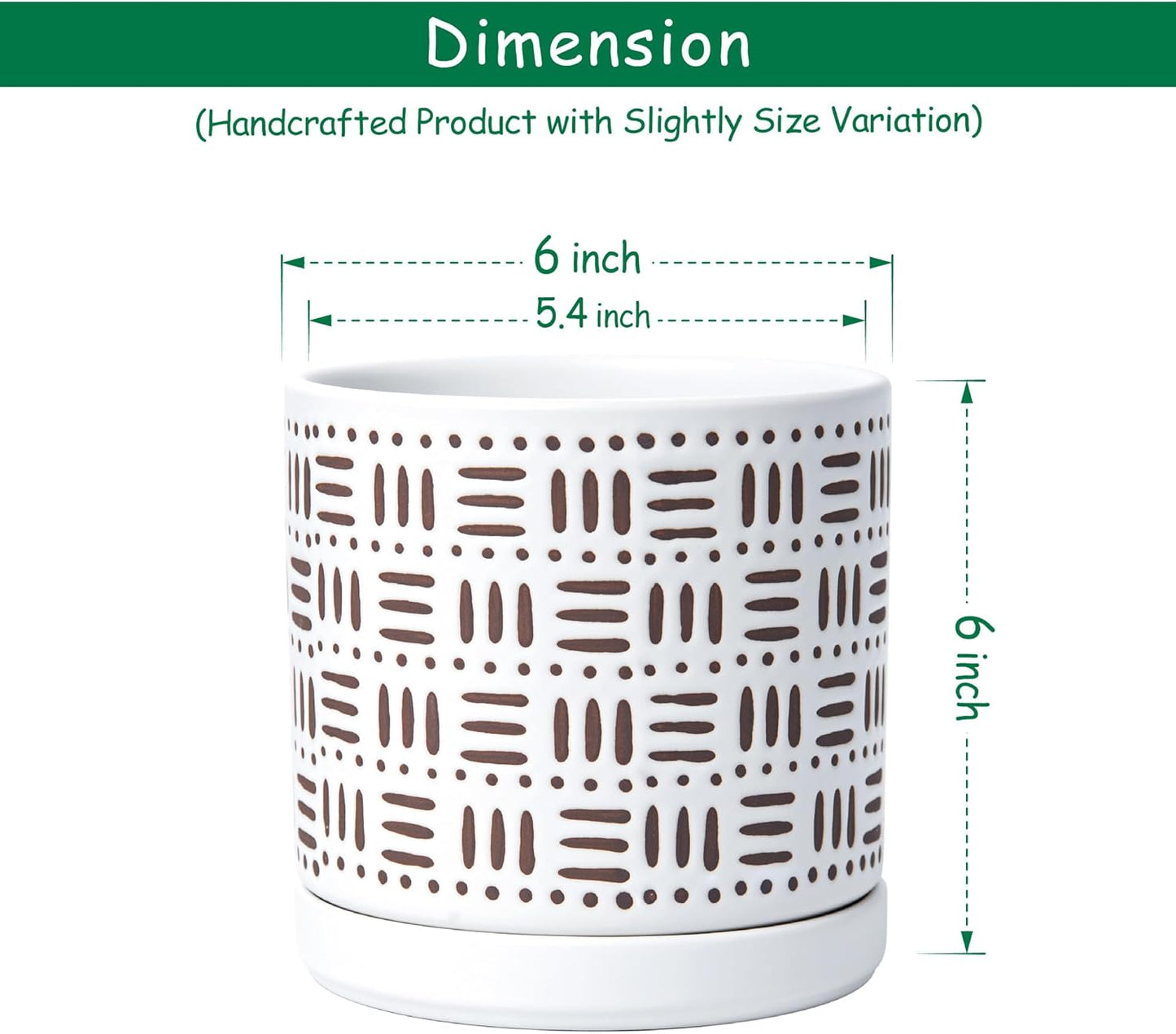 D'vine Dev Set of 2 Ceramic Planter Pots with Drainage Hole and Saucer, 6 Inch Plant Pots for Plants Indoor Houseplants, White, 99-Z-F-1-Y