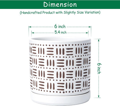 D'vine Dev Set of 2 Ceramic Planter Pots with Drainage Hole and Saucer, 6 Inch Plant Pots for Plants Indoor Houseplants, White, 99-Z-F-1-Y