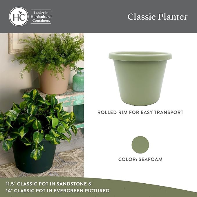 The HC Companies 11.5 Inch Round Classic Planter - Plastic Plant Pot for Indoor Outdoor Plants Flowers Herbs, Seafoam
