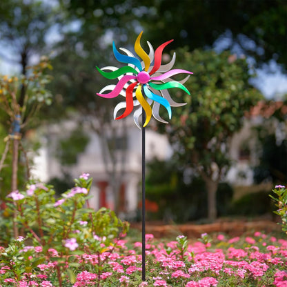 Wind Spinners Outdoor, Colorful Metal Wind Sculptures & Spinners, 15" Dia x 58" H Large Kinetic Windmills for Garden Yard Decor