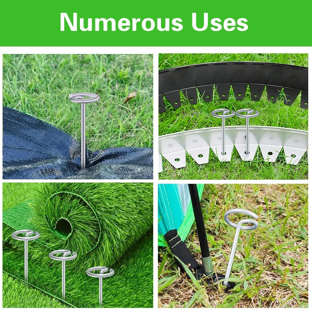 Bakulyor 50Pcs Circle Top Landscape Staples, 6 Inch Garden Stake 9 Gauge Galvanized Landscape Fabric Stakes, Heavy Duty Yard Ground Pins for Outdoor Gardening Weed Barrier Sod Fabric - Silver 6"