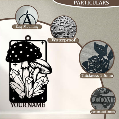 Personalized Customize Name Fantasy Mushroom Wonderland Wind Chime, Metal Iron 37 Inch Outdoor Memorial Gift for Garden Yard Patio Home Decor, Black (Style J)