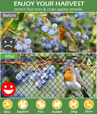 Bird Netting, Heavy Garden Netting Reusable Protective Garden Netting for Plants Fruit Trees Vegetables Against Birds and Other Animals (5cm hole-16'x50')