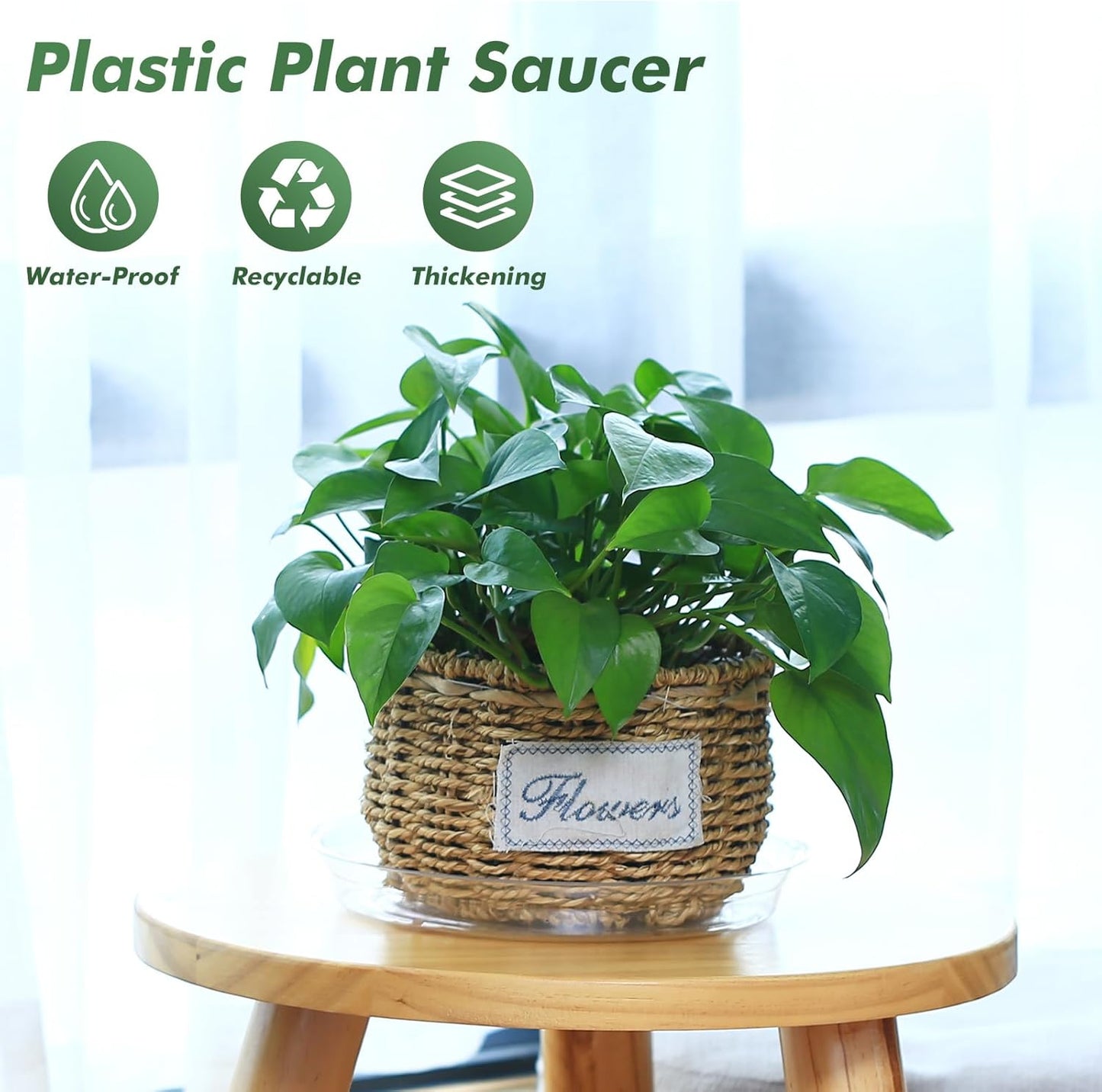 60 Pack 8 Inch Plant Saucer Clear Plant Saucers for Outdoors Plants Drip Trays, Large Pot Saucer No Holes Pot Saucers Planter Trays for Outdoor Plants Bulk Plastic Tray for Flower Pots, Snack Storage