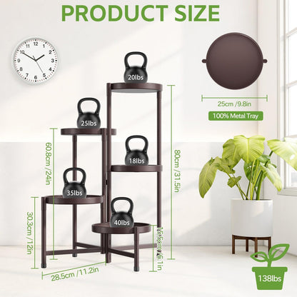 iDavosic.ly 5 Tier Large Plant Stand Indoor, 10 Inch Wide Tall Corner Metal Plant Stands Outdoor for Multiple Plants, Folding Tiered Flower Display Holder Rack Shelf, Violet Bronze