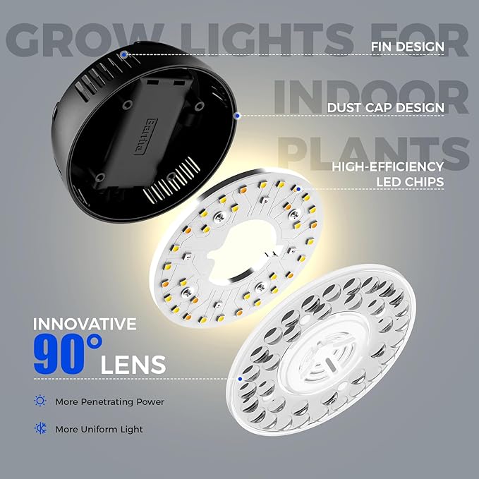 Barrina Orbgrow OG09 Puck LED Grow Light with 660nm Red LEDs, 54W(6 x 9W, 810 Watt Equiv), Plant Lights for Indoor Plants Full Spectrum, Magnetic & Linkable, Small Grow lamp, Seeding, 6 Packs, Black