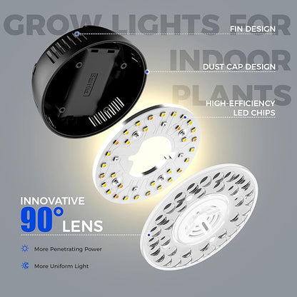 Barrina Orbgrow OG09 Puck LED Grow Light with 660nm Red LEDs, 36W(4 x 9W, 540 Watt Equiv), Plant Lights for Indoor Plants Full Spectrum, Magnetic & Linkable, Small Grow lamp, Seeding, 4 Packs, Black