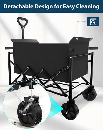 Lightweight Folding Wagon with Extended Tailgate, Large Capacity Collapsible Grocery Cart, Heavy Duty Foldable Shopping Carts, All-Terrain Outdoor Utility Carts for Camping, Sports, Garden, 4.5 Cu Ft