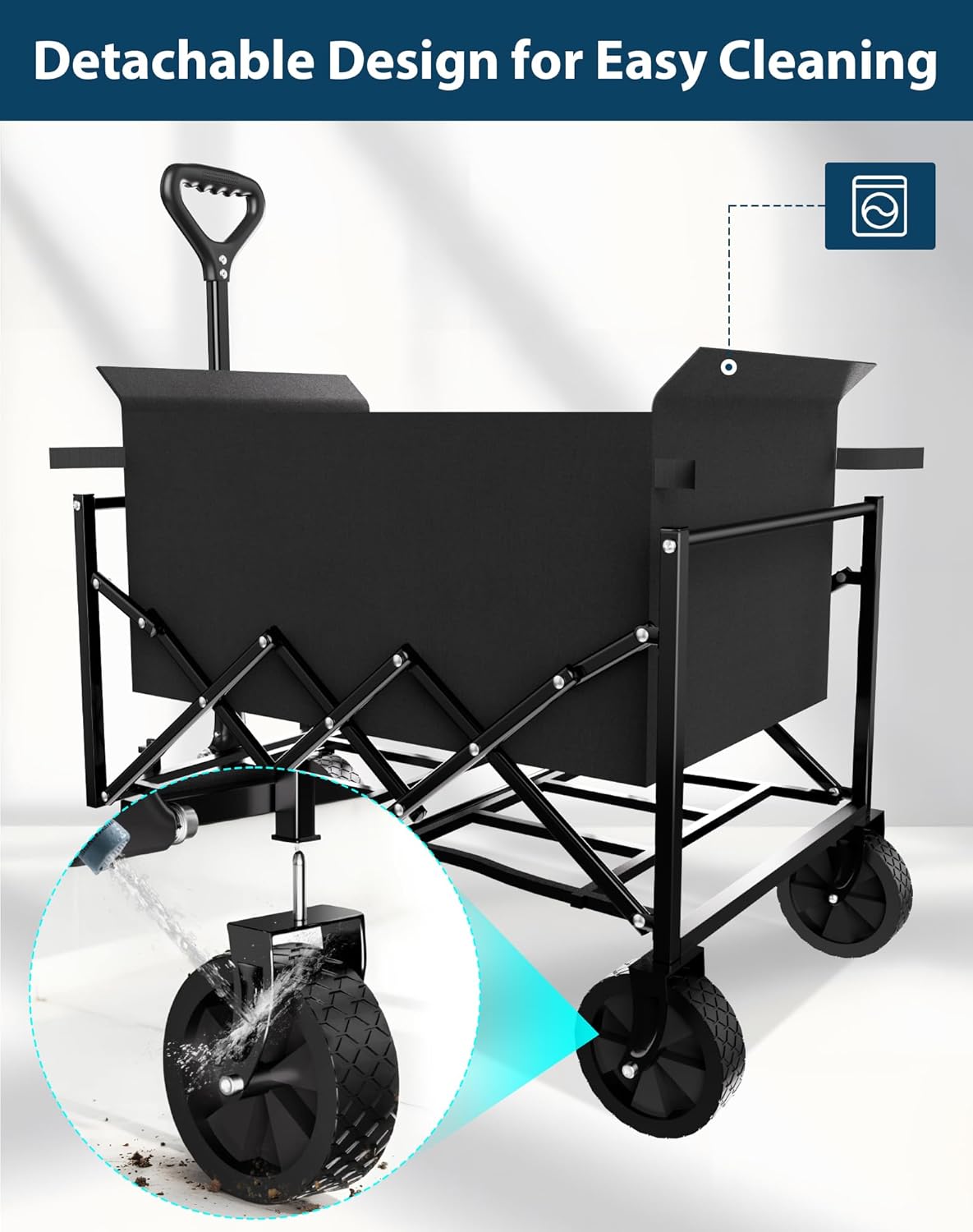 Lightweight Folding Wagon, Large Capacity Collapsible Grocery Cart on Big Wheels, Heavy Duty Foldable Shopping Carts, All-Terrain Outdoor Utility Carts for Camping, Sports, Garden, Beach, 3.5 Cu Ft