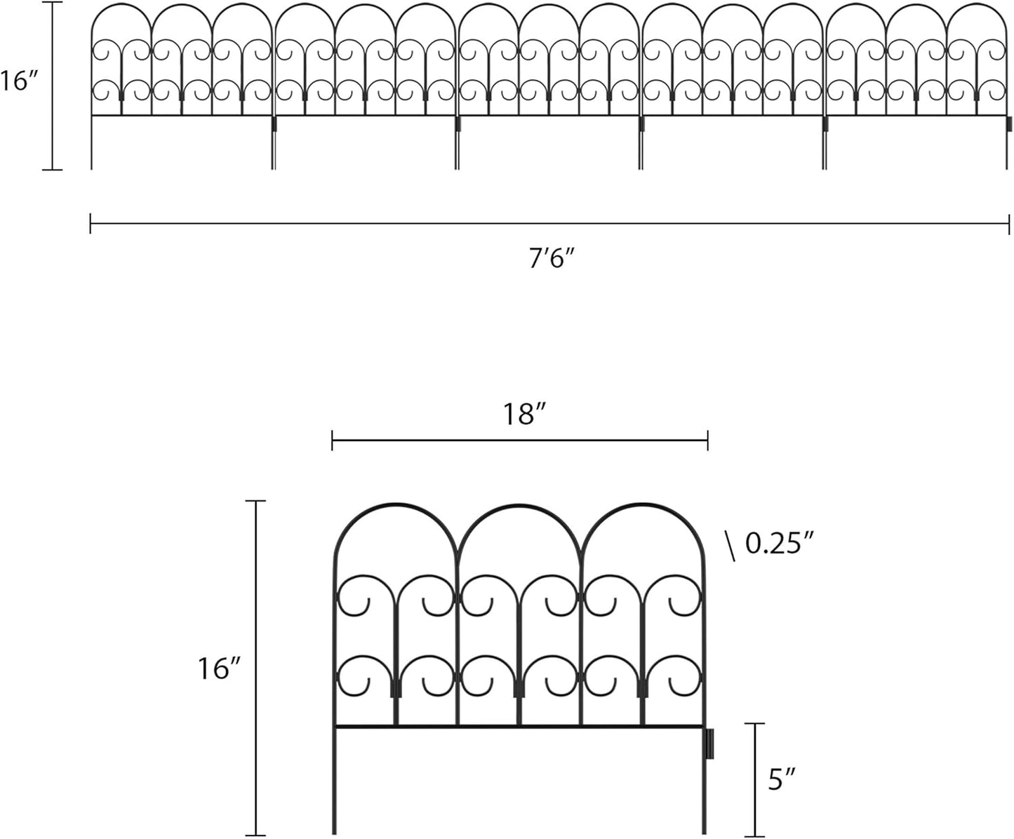 Metal Garden Fencing - Set of 5 Interlocking Panels for Flower Beds and Landscaping - Decorative Scroll Edging with Lawn Stakes by Pure Garden (Black)