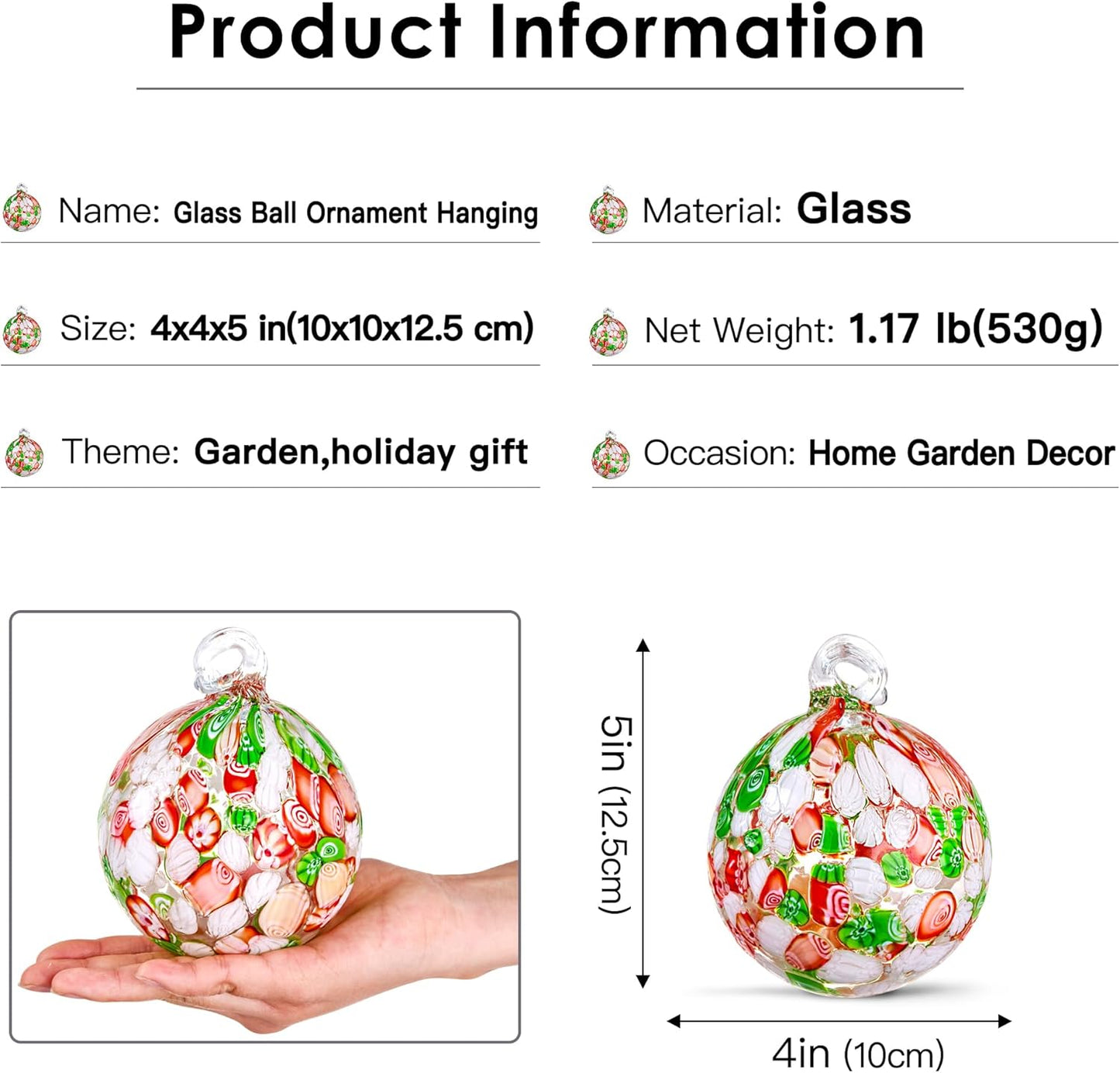 Hand Blown Glass Witch Ball,Glass Ornament Hanging Garden Gazing Ball Indoor Outdoor Home Décor. (3)