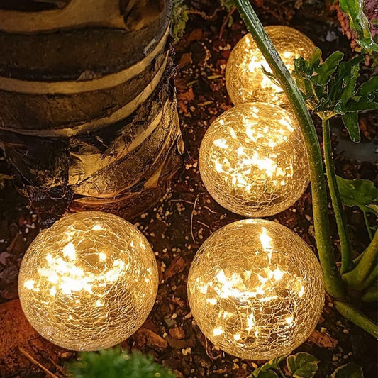 TOMEX 4 Pack Solar Garden Lights, Cracked Glass Ball Waterproof Warm White LED for Outdoor Decor Decorations Pathway Patio Yard Lawn, 4 Pack (3.9")