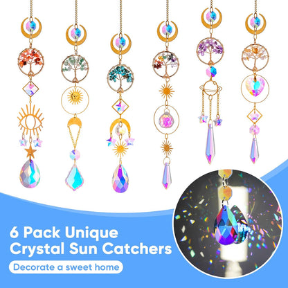 6 PCS Crystal Suncatchers for Window Hanging, Sun Catchers Indoor Window Garden Hanging with Crystals Prism Light Catcher,Tree of Life Crystal Suncatcher for Indoor Outdoor Home Garden Party Decor
