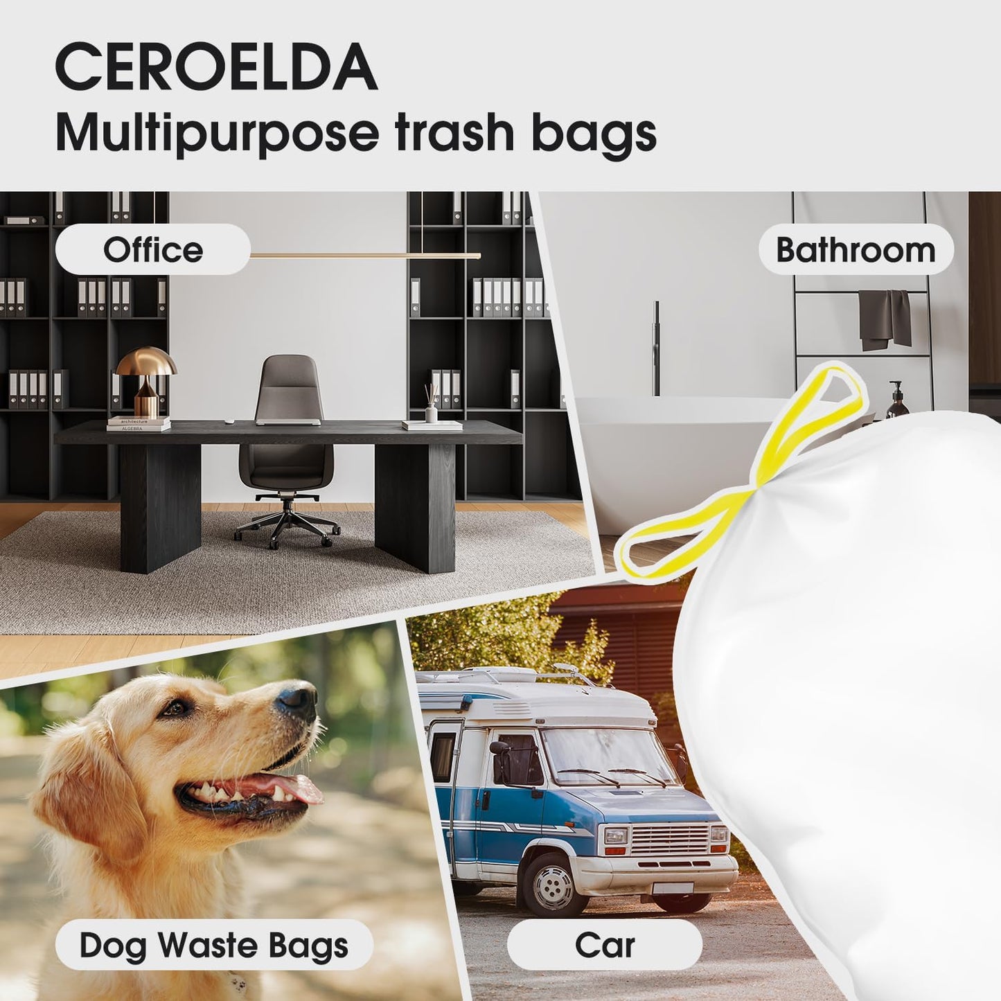 CEROELDA 1.6 Gallon Small Trash Bags, 60 Count Mini Drawstring Garbage Bags Unscented fit 4.5-8 Liter, 1.2-2 Gallon Thick Plastic Wastebasket Liners for Bathroom Bedroom Office Toilet