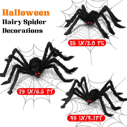 Halloween Giant Spider Decorations: 35/49/79 Inches Large Fake Scary Hairy - 3PCS Huge Plush Toy Props for Indoor Outdoor Creepy Lawn Garden Decor Black