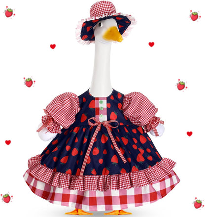 Lolita Goose Outfit Set for 23'' H Plastic Porch Cement Statue Cute Lolita Skirt Fall Spring Summer Goose Costume for Indoor Outdoor Yard Lawn Patio Art Decor(Strawberry)