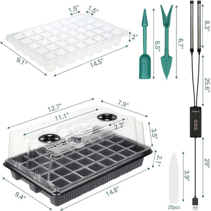 Seed Starter Tray with Grow Light, 2 Packs 80 Cells Seed Starting Kit, Reusable Seedling Starter Trays with Humidity Dome, Plant Germination Trays for Indoor Seed Starter Kit, Black