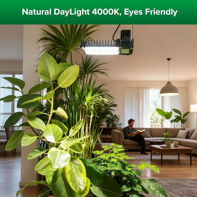 SANSI Grow Lights for Indoor Plants Full Spectrum, 100W(750W Equiv) Plant Light with Optical Lens for High PPFD, 4-Level Dimmable Panel Grow Light with Remote Control for Grow Tent Seeding Growing