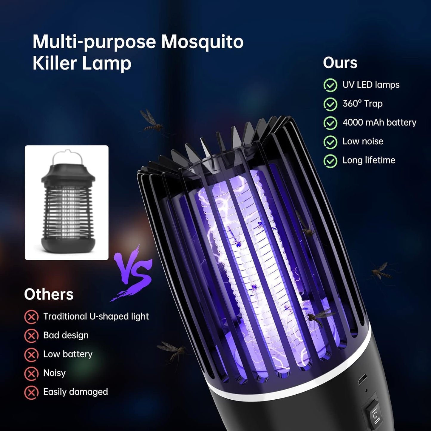 Tiptop Home Bug Zapper Indoor, Rechargeable Bug Zapper with Powerful Fan & Large Storehouse for Gnats, Moths, Fruit Flies, Indoor Insect Killer Trap for Bedroom, Office, Kitchen