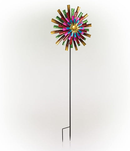 Alpine Corporation 81" Tall Outdoor Colorful Flower Wind Spinner Stake Yard Decoration, Multicolor