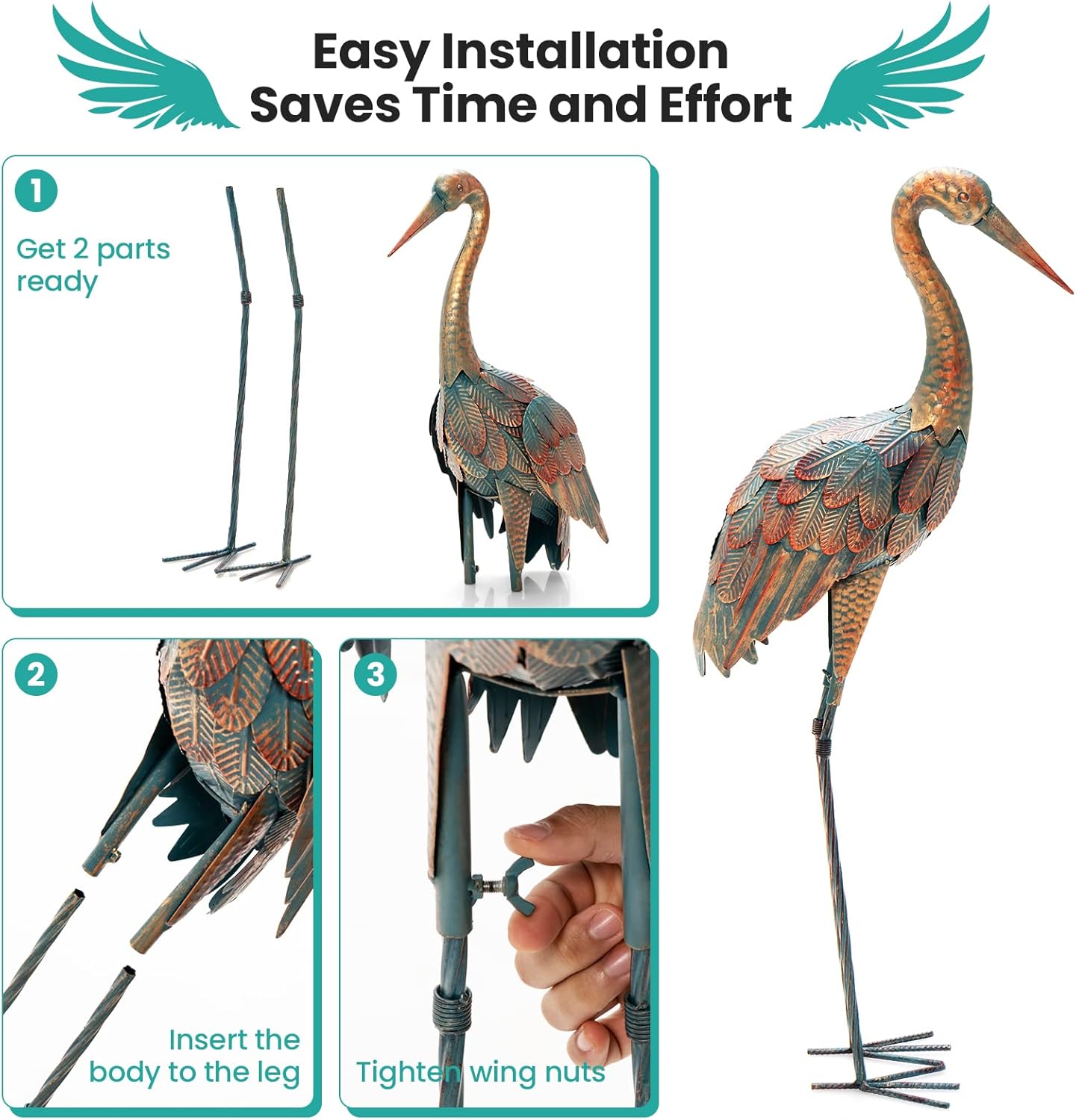 Giantex Crane Garden Statues Set of 2, Standing Metal Crane Sculptures Bird Ornament Yard Decorations for Lawn Backyard Porch Patio Outdoor Decor, with 4 U-Shaped Stakes (Crane)