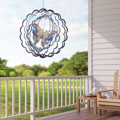 Butterfly Hanging Wind Spinners Outdoor,Metal Wind Spinners Outdoor Decor, 12 Inch 3D Aluminum Wind Powered Kinetic Sculpture, Butterfly Kinetic Sculpture for Yard Art, Garden Decoration