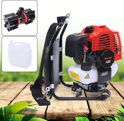 3 in 1 Backpack Brush Cutter Tiller, 43cc 2 Stroke Gas Powered Grass Hedge Trimmer Air-Cooled Single Cylinder Cultivator Lawn Mower for Farmland Weeding, Harvesting, Clearing (Head 1E40F-5)