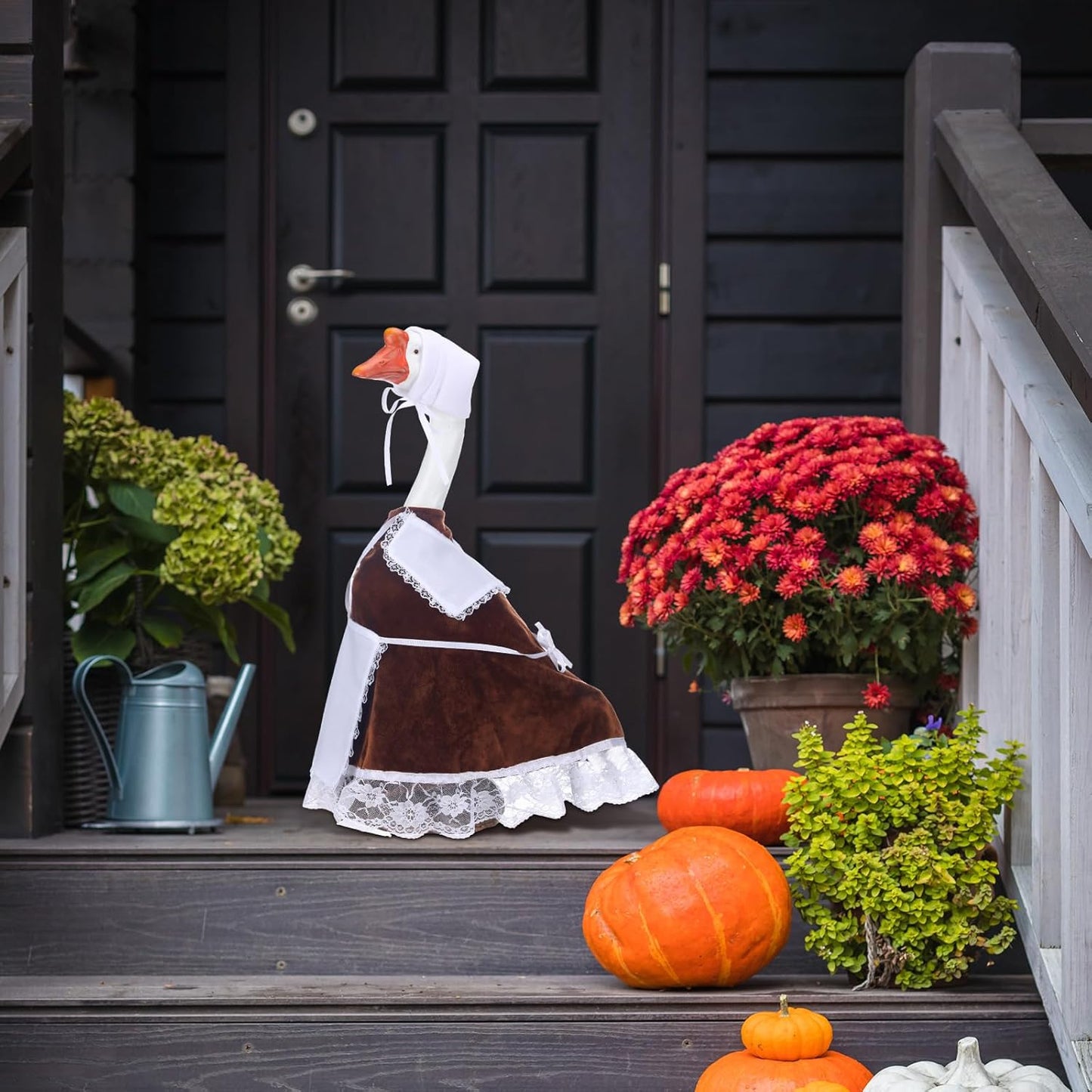 Fall Pilgrim Goose Outfit Autumn Dresses Clothes for 23" High Cement or Plastic Porch Goose Costume for Yard Lawn Outdoor Garden Patio Statue Thanksgiving Day Xmas Holiday Decor