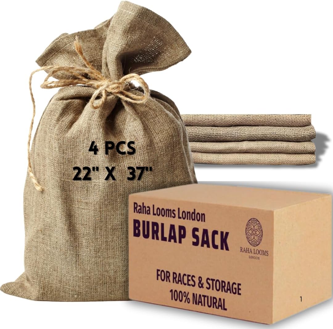 4 Potato Storage 22"x37" Premium Quality No Smell Extra Tough Potato Sack Race Bags Hacky Sack Outdoor Games for Adults Burlap Bags Outdoor Games for Kids costales para juegos de carreras