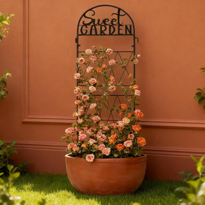 hogardeck 1PC Metal Garden Trellis 45 * 35 inch for Climbing Plants Flowers Outdoor,Heavy Duty,Black Coating Rustproof Trellis for Rose, Vegetable, Flowers, Perfect for Training Climbing Plants