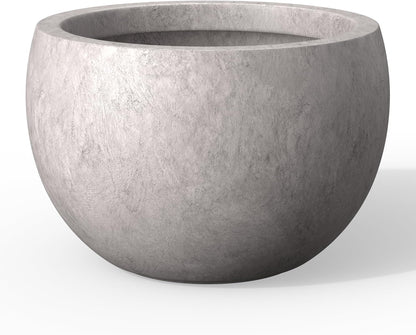 Kante 15.7" Dia Round Concrete Planter, Outdoor/Indoor Large Bowl Plant Pots with Drainage Hole and Rubber Plug for Garden Patio Balcony Home, Light Gray