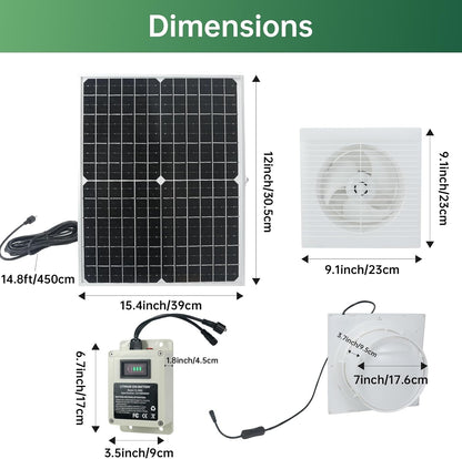 Solar Powered Exhaust Fan with Battery, 25 W Waterproof Solar Panel 8 Inch Ventilation Vent Fan Solar Fan for Greenhouse, Chicken Coop,Shed, Garage, Attic, Barn, Workshop,14.8ft Cable,5000mAh Battery