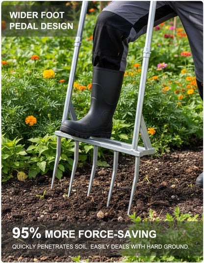 5-Tine Broad Fork Heavy Duty Garden Fork Built Tough for Lasting Durability Loosen and Aerate Clay Soil on Farms and in Home Gardens