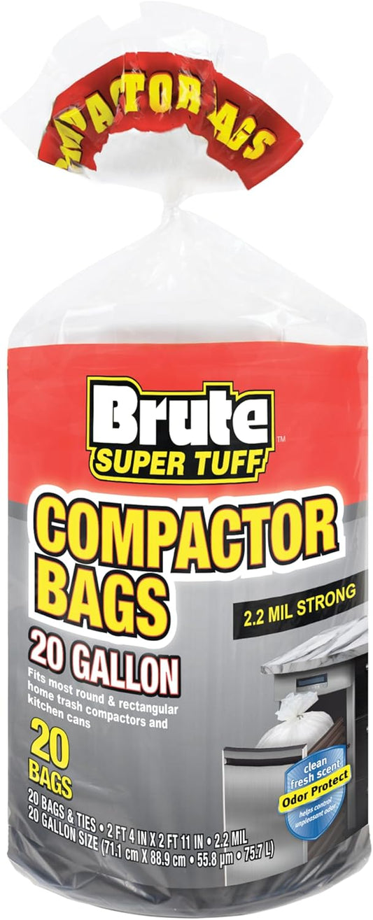 Heavy Duty Kitchen Compactor Bags, Twist Tie Closure, White, Clean Fresh Scent with Odor Protect