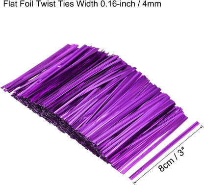 MECCANIXITY Foil Twist Ties 3" 8cm Metallic Plastic Closure Tie for Tying Bread, Candy, Cookies, Gift Bags Arts Crafts Ties Purple Pack of 750