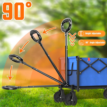 Wagons Carts Foldable, Lightweight Portable Utility Shopping Cart with Wheels, Folding Grocery Wagon Cart for Grocery, Camping, Shopping, Beach, Garden, Sports Blue