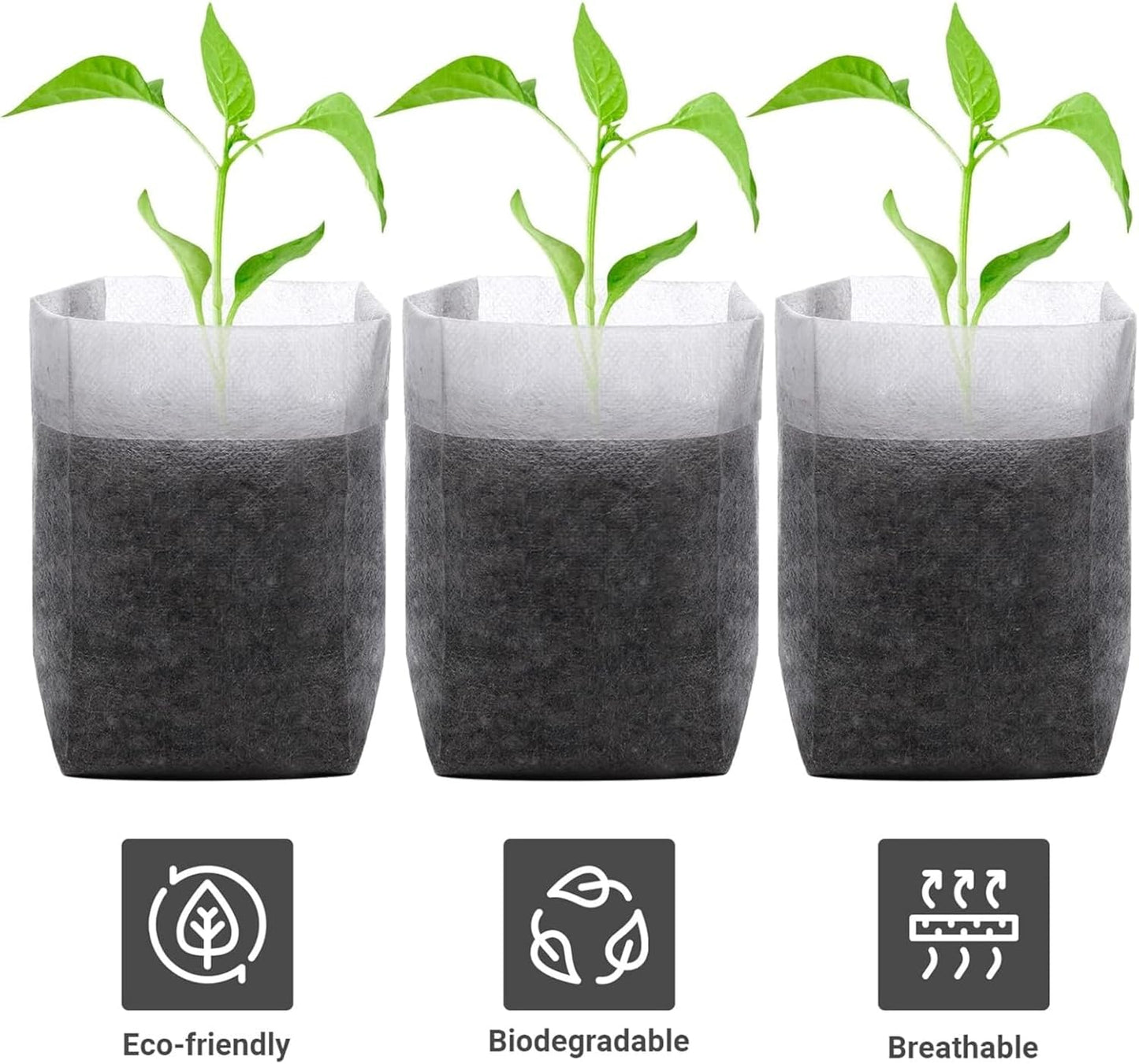 Plant Nursery Bags, Non-Woven Biodegradable Plant Grow Bags Fabric Seedling Starter Bags for Vegetable Flower Fruit Saplings Tree, Home Garden Supply (5.52"x7.48"/Pack of 200)