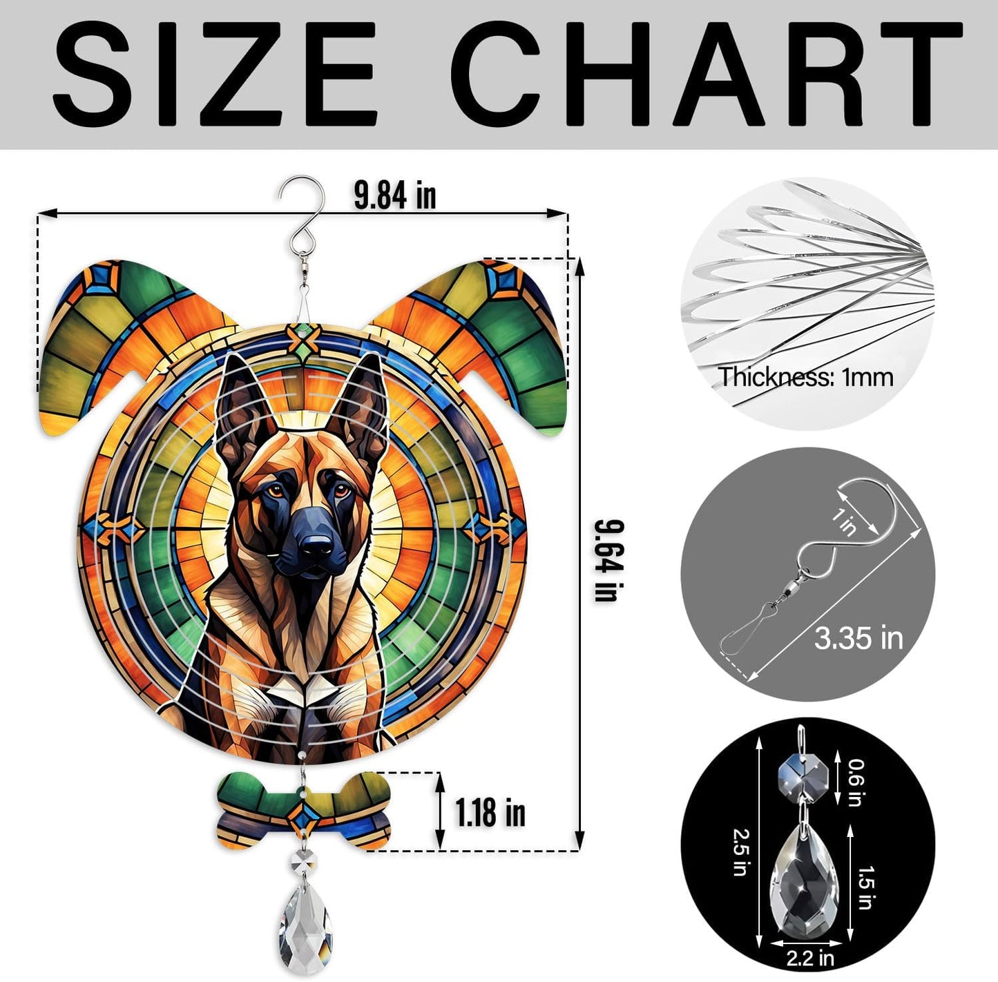 Belgian Malinois Dog Ears Wind Spinner, Belgian Malinois Wind Spinner Hanging for Yard and Garden V02