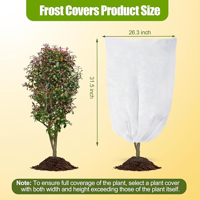 4 Pack Plant Covers Freeze Protection for Winter, Plant Protectors from Animals, Winter Plant Cover with Zipper Drawstring Frost Cloths for Outdoor Plants Shrub Bush Fruit Tree (23.6" x 31.5",White)