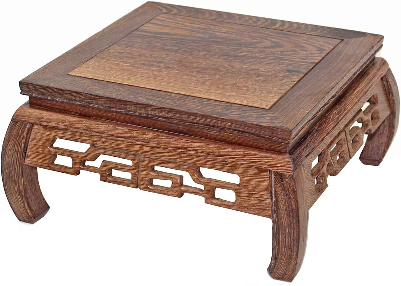 GOLDY&WENDY Chinese Solid Rosewood Wooden Display Stand Square Handmade Carved Pedestal Base