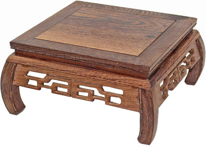 GOLDY&WENDY Chinese Solid Rosewood Wooden Display Stand Square Handmade Carved Pedestal Base