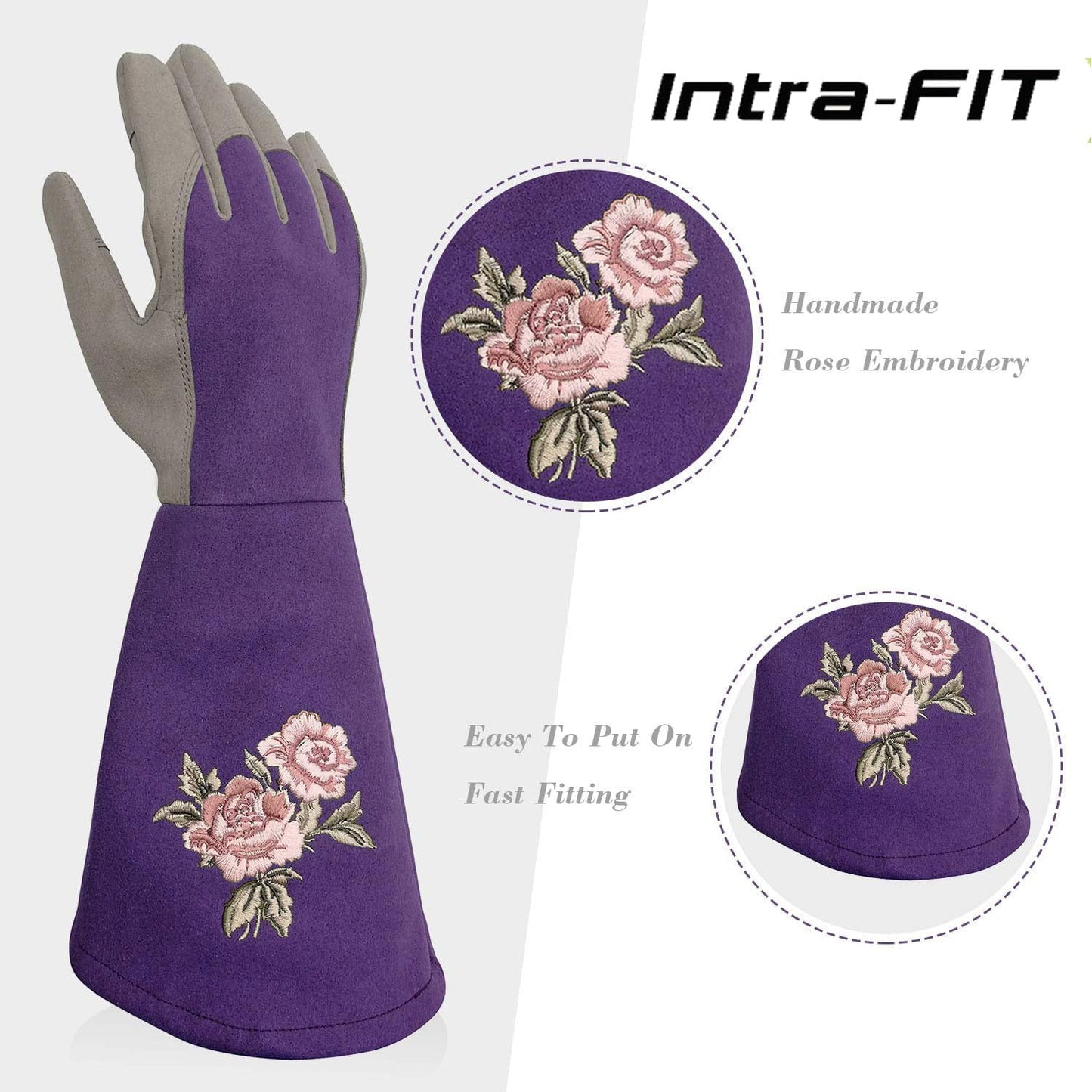 Rose Pruning Gloves Thorn Resistant, Embroidery Gardening Gloves with Extra Long Forearm Protection