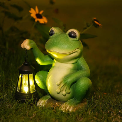 Large Frog Garden Decor for Outside Solar Powered Sculptures for Yard Patio Cute Animal Statues Housewarming Outdoor Ornaments