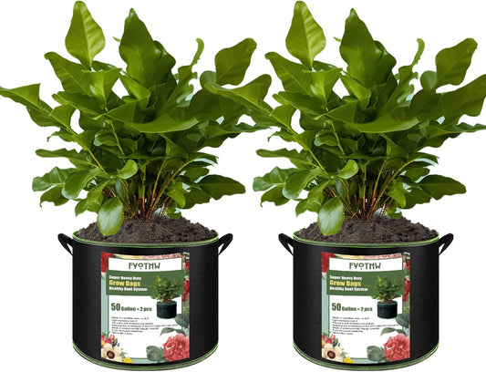 2-Pack 50 Gallon Plant Grow Bags, Thickened Nonwoven Fabric Pots with Handles,Durable Garden Planters Aeration Gardening Container to for Plants, Vegetables, and Flowers