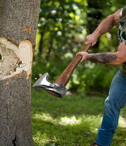 Splitting Axe, 27.5-inch Chopping Axe with Leather Sheath, Camping Hatchet 1065 High Manganese Steel and Hickory Handle